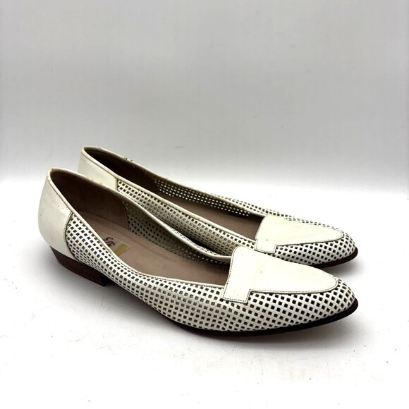 Vtg Van Eli Made In Italy White Leather Cutout Loafers Womens 8.5 Slip On Shoes - Picture 1 of 8